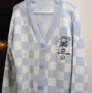 Blue and White Checkered Cinnamon  Roll Sweater